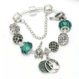 SILVER Plated Teal Little Mermaid Snake Style Charm Bracelet